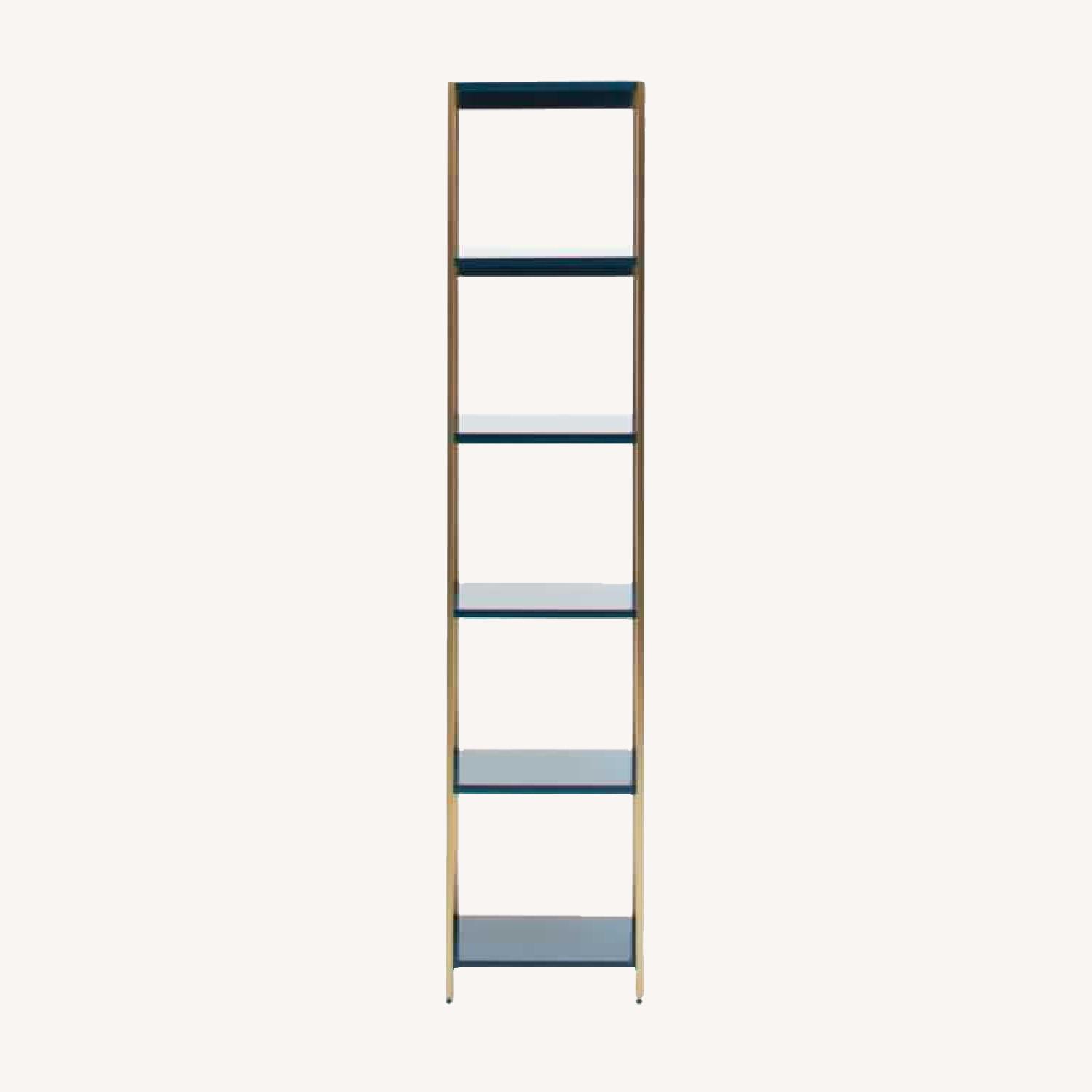West Elm Zane Narrow Bookshelf, Navy/Antique Brass AptDeco
