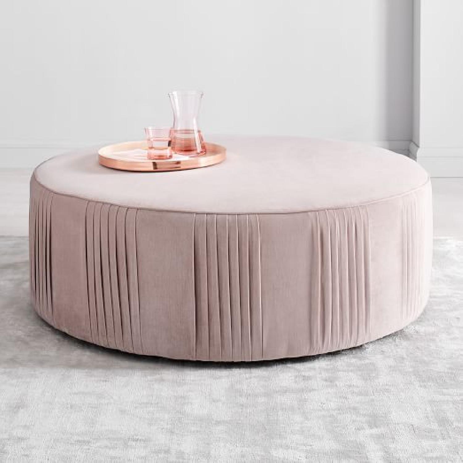 West Elm Dusty Pink Velvet Round Ottoman - image-6