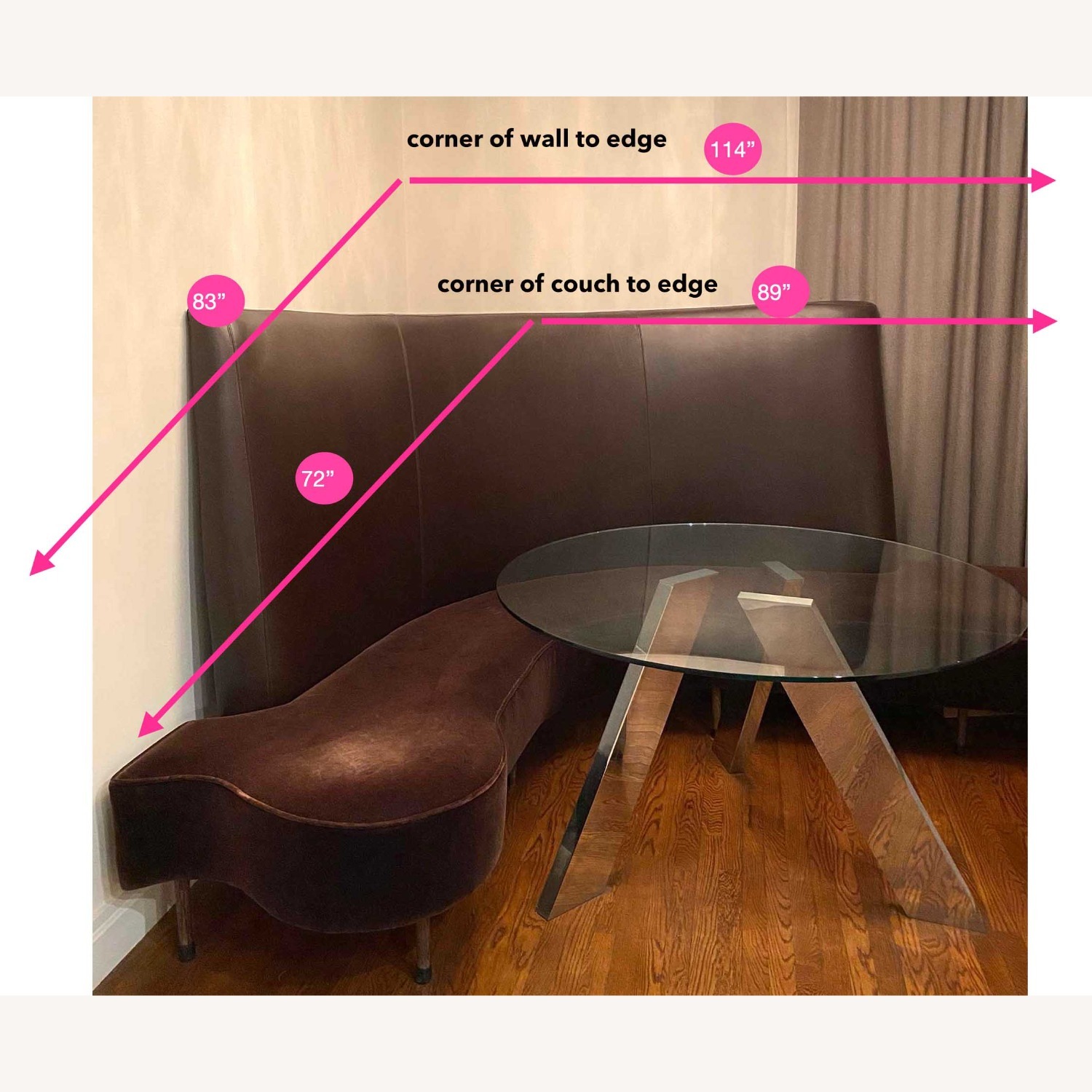 Chocolate Leather/Velvet Corner Curve Banquette - image-7