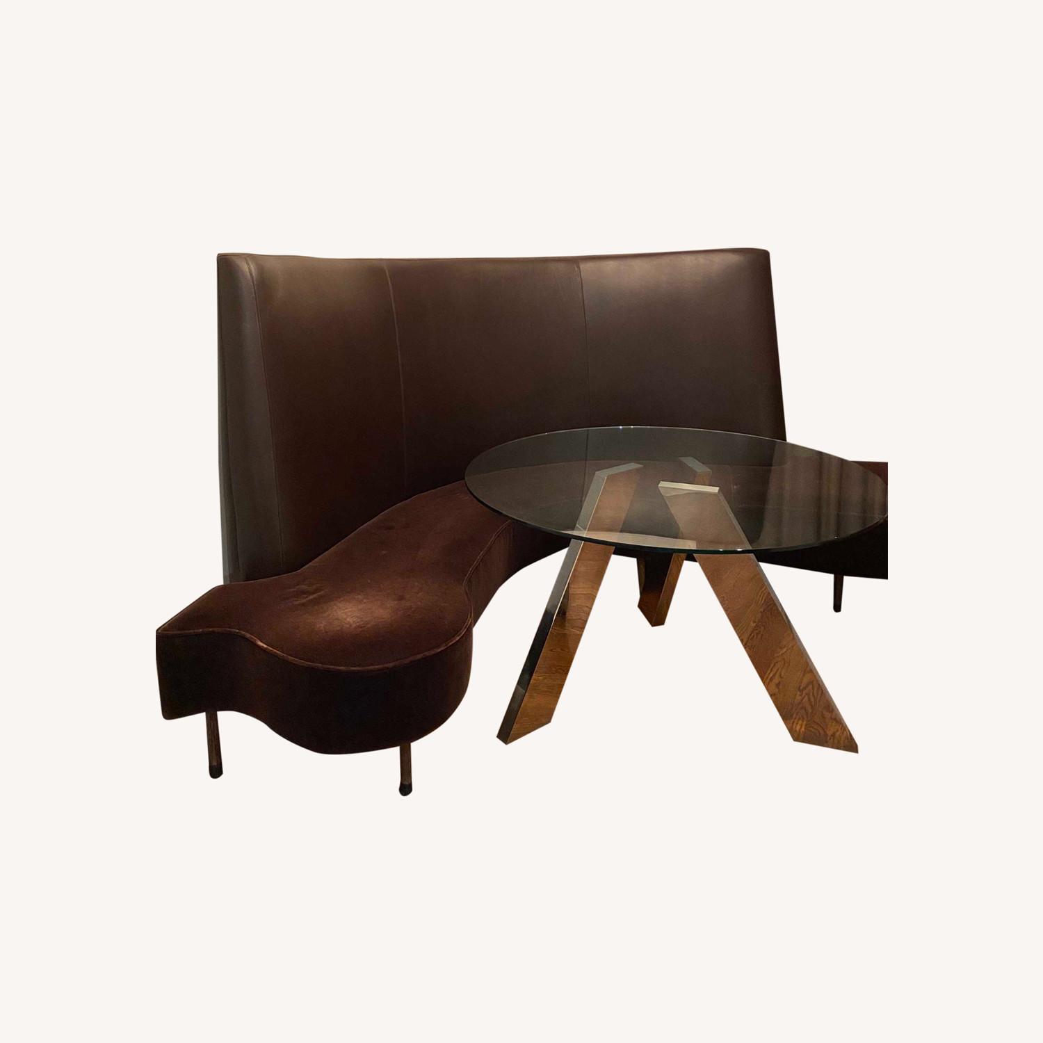 Chocolate Leather/Velvet Corner Curve Banquette - image-6