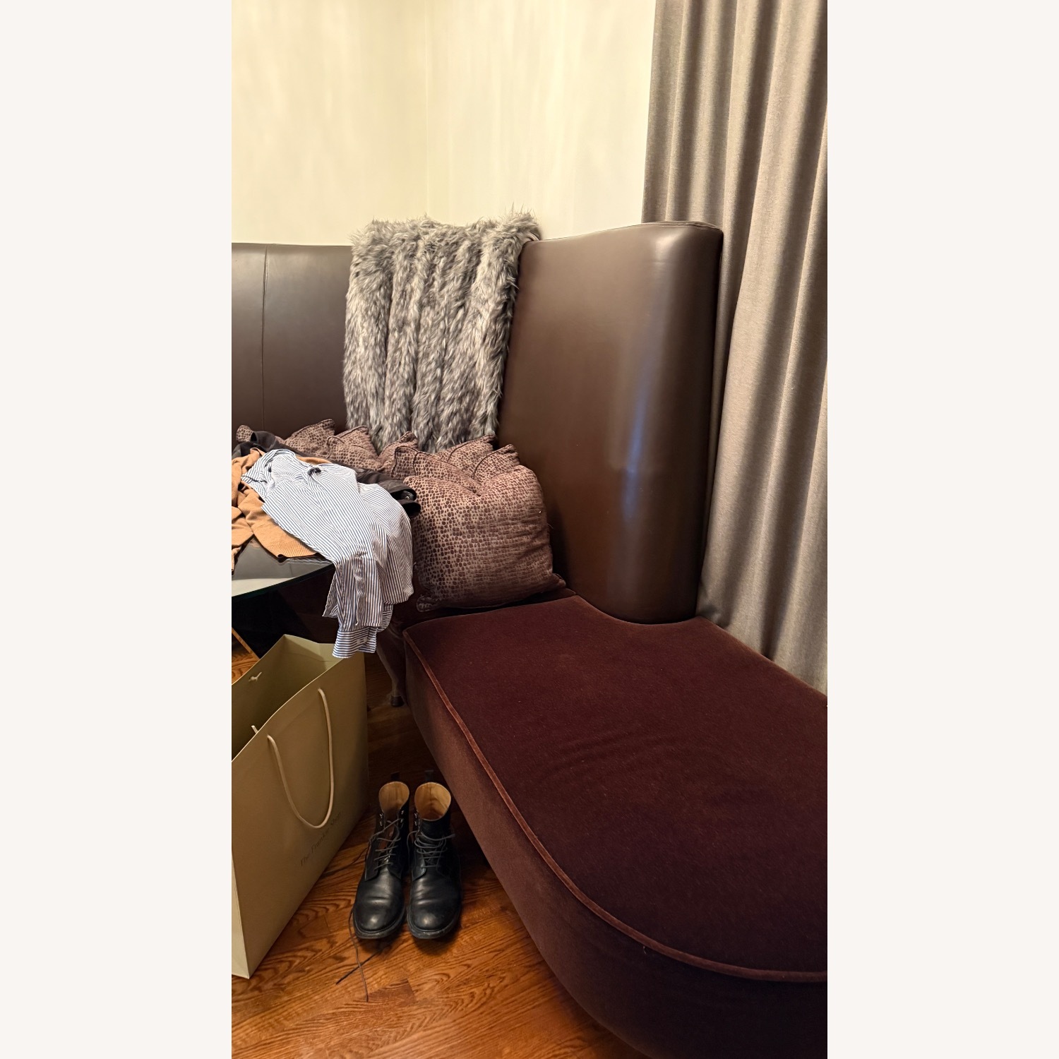 Chocolate Leather/Velvet Corner Curve Banquette - image-10