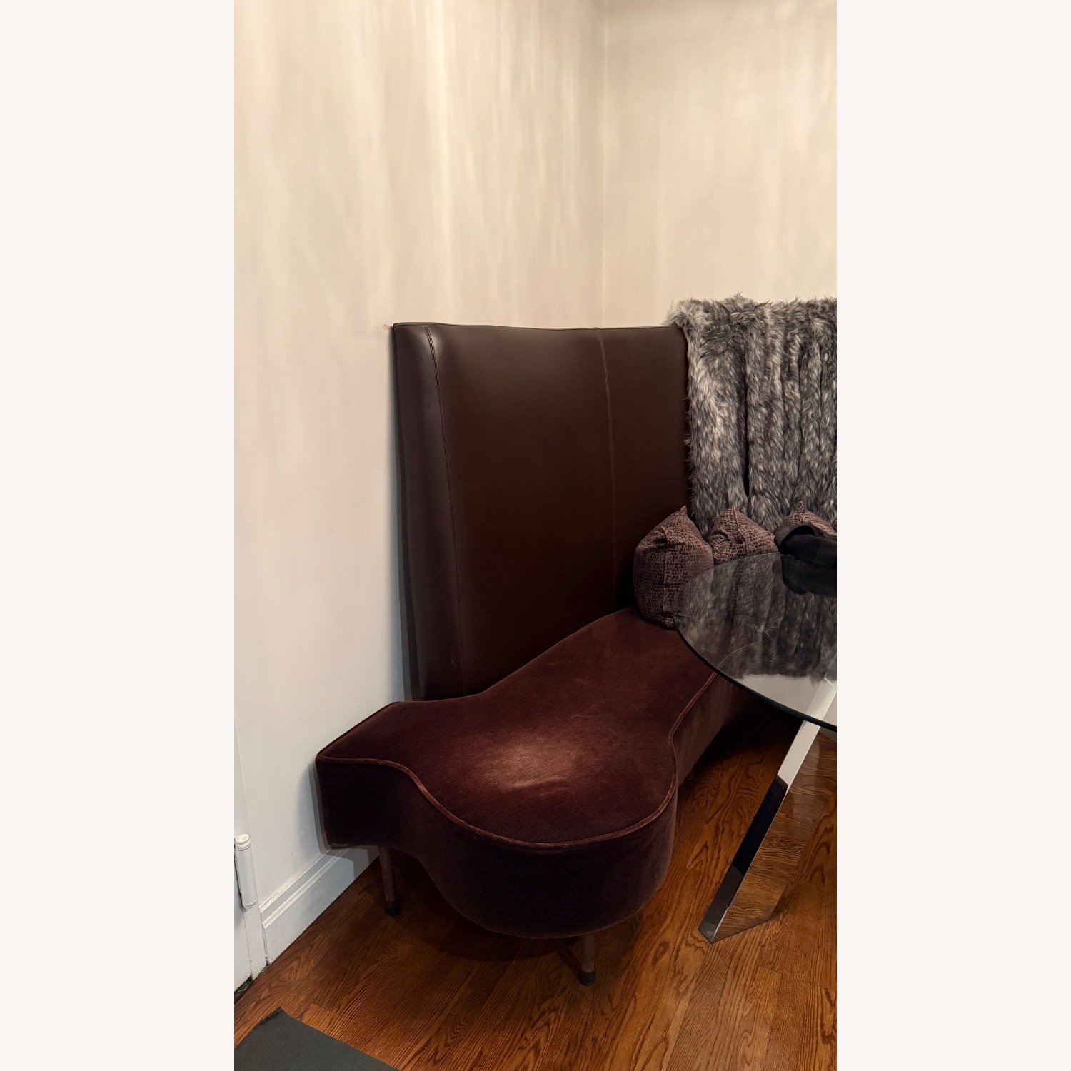 Chocolate Leather/Velvet Corner Curve Banquette - image-12