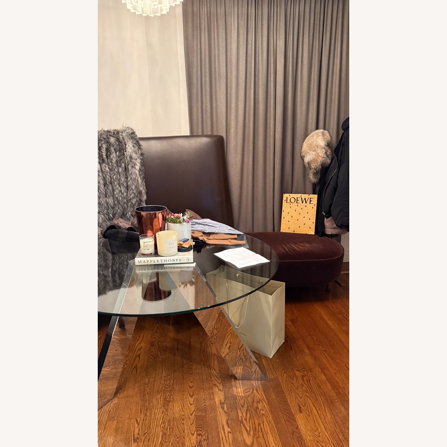 Chocolate Leather/Velvet Corner Curve Banquette - image-11