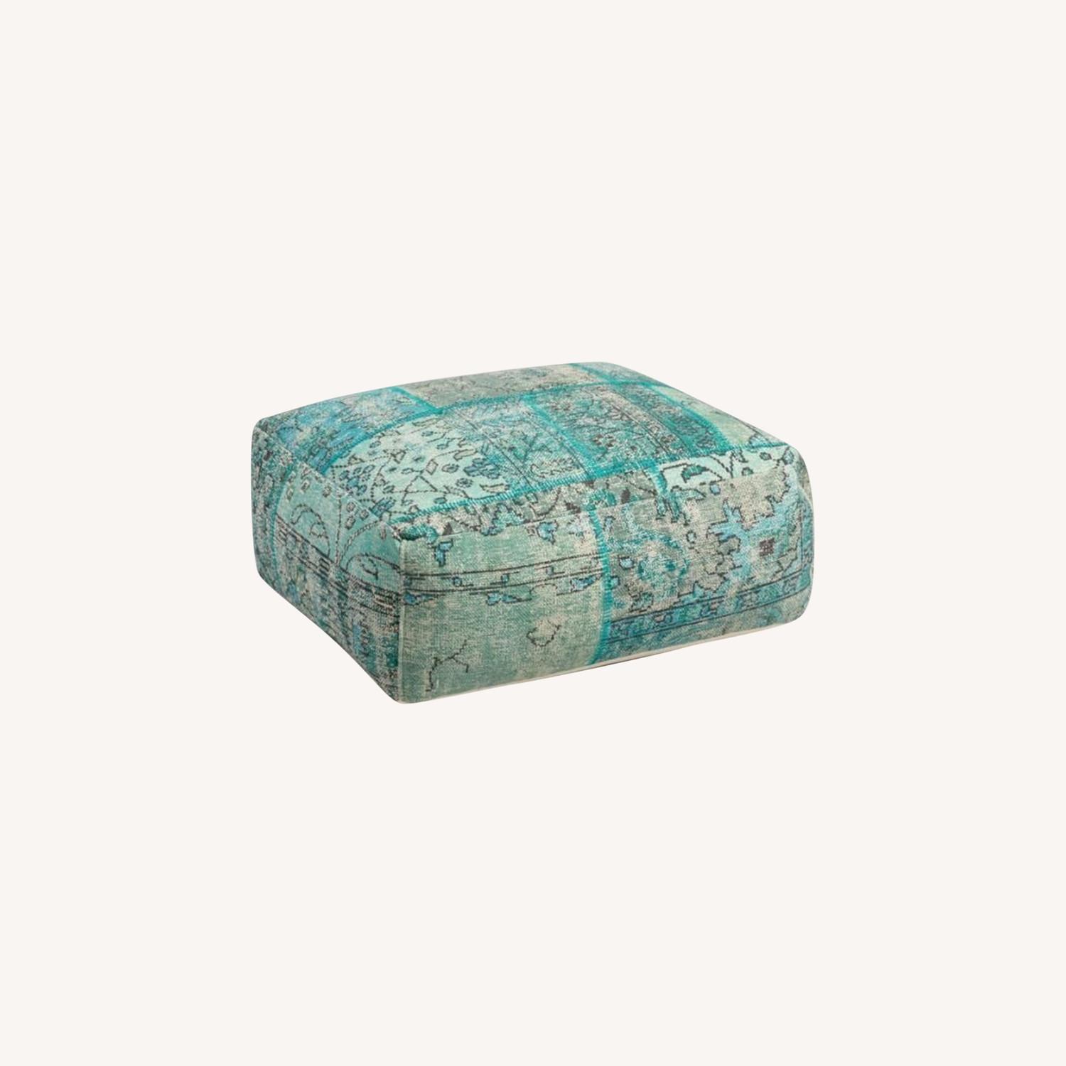 World Market Teal Dhurrie Jaipur Pouf - image-0