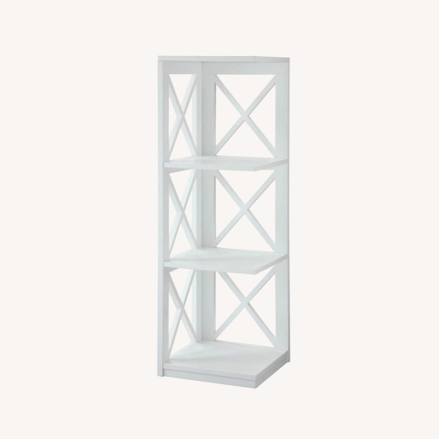 Traditional 3 Shelf White Wood Corner Bookcase AptDeco