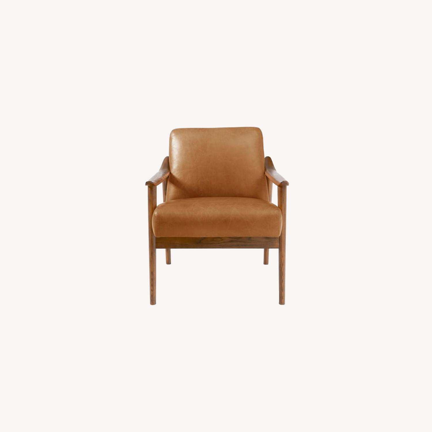 West Elm Mid-Century Leather Show Wood Chair - image-0