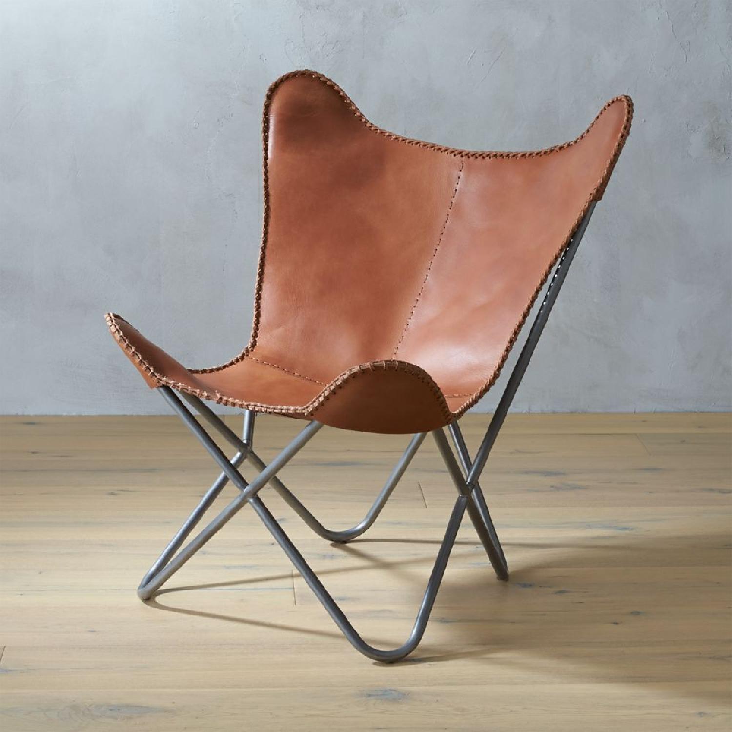 CB2 1938 Tobacco Leather Butterfly Chair - AptDeco