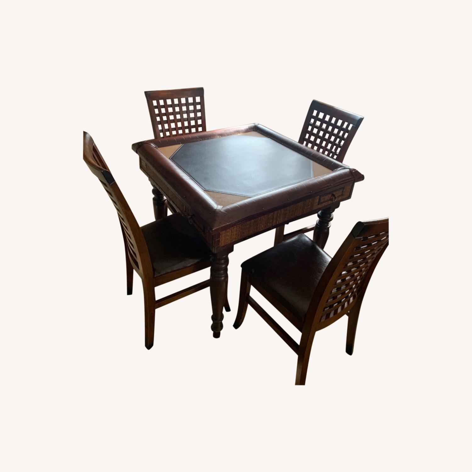Leather and Wood Game Table Set with 4 Chairs AptDeco