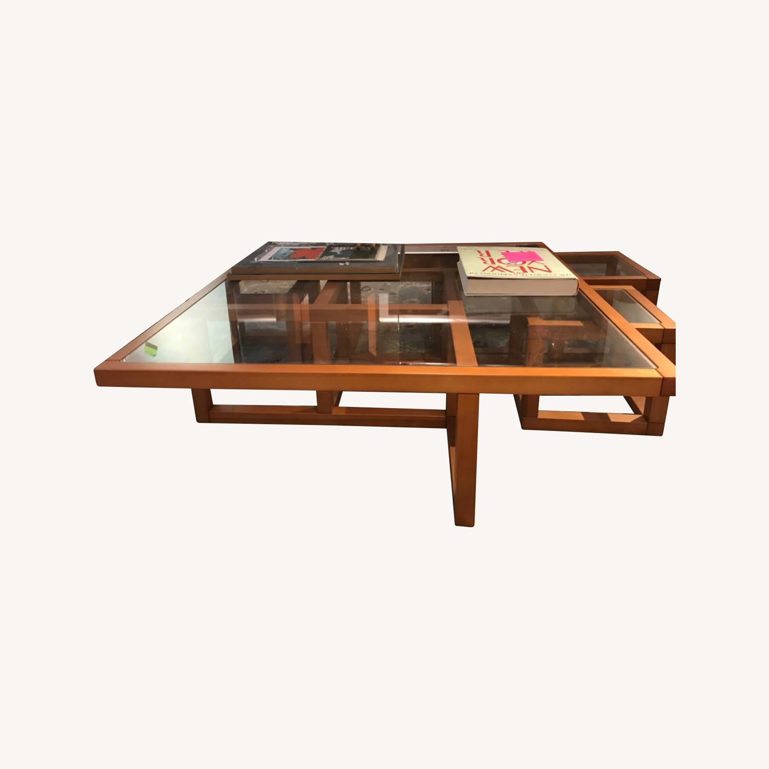 Wood/Glass Coffee Table 3 Small Tables Underneath - image-0