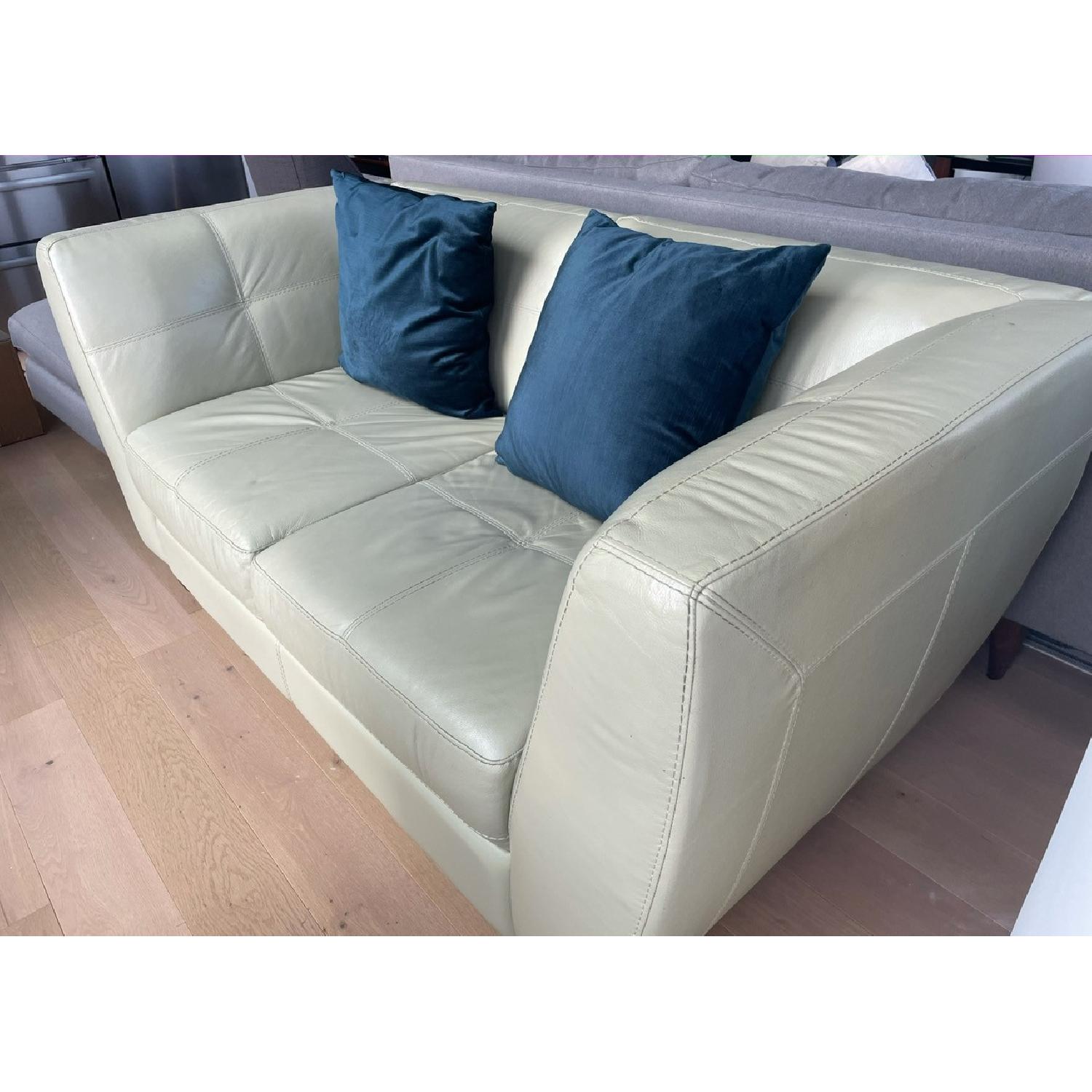 Raymour & Flanigan Sage Green Leather Sofa AptDeco