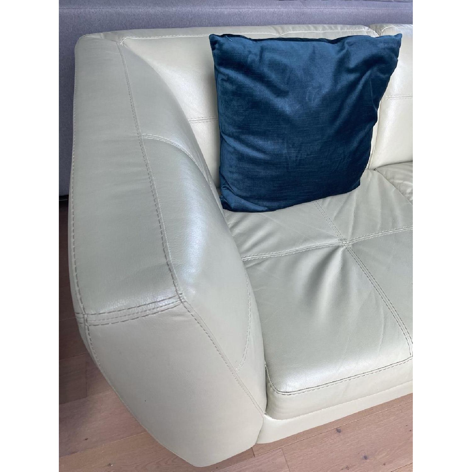 Raymour & Flanigan Sage Green Leather Sofa AptDeco