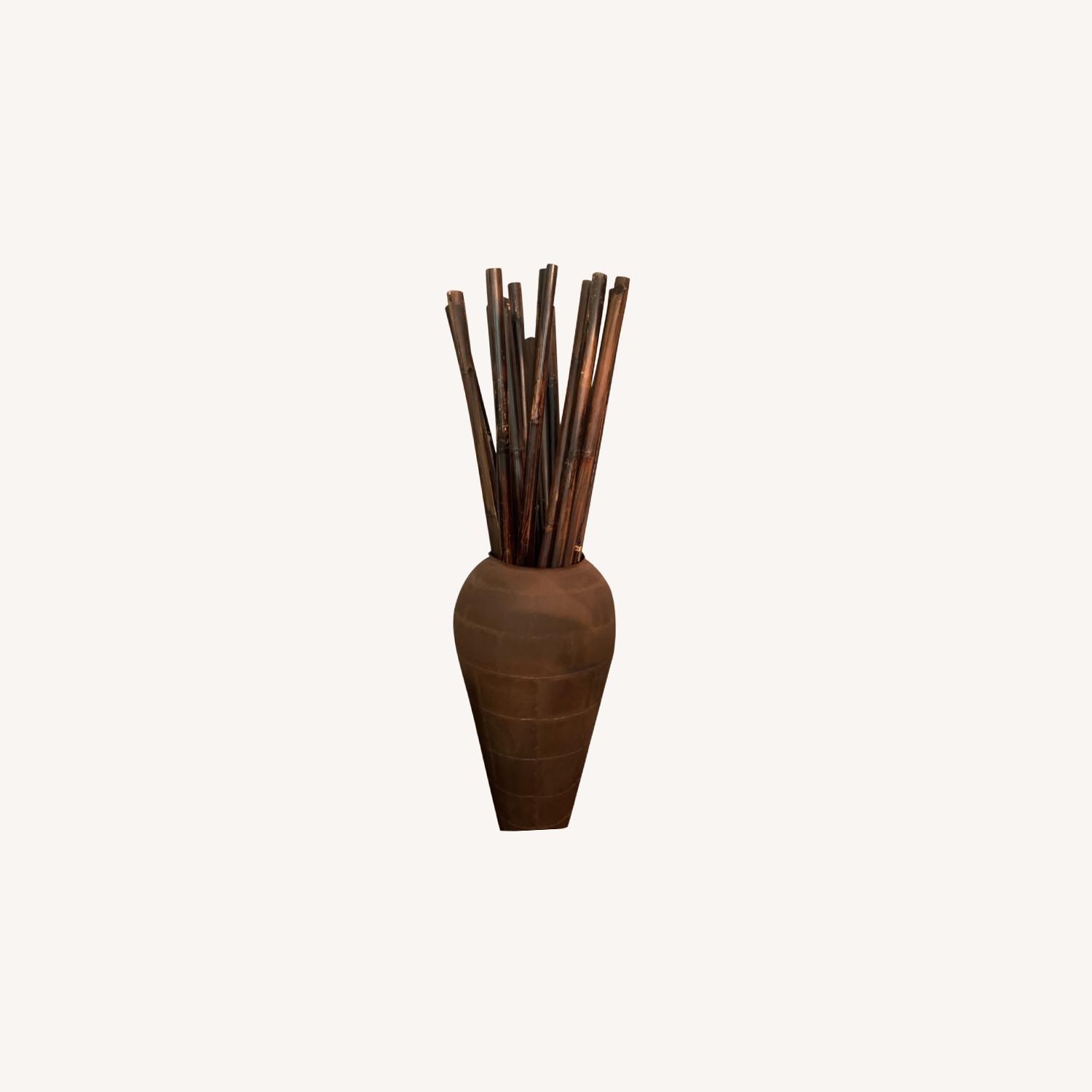 Decorative Metal Pot with Bamboo Sticks - image-0