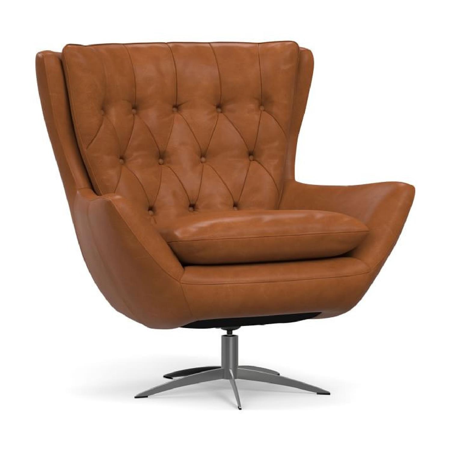 Pottery Barn Wells Tufted Leather Swivel Armchair - image-8