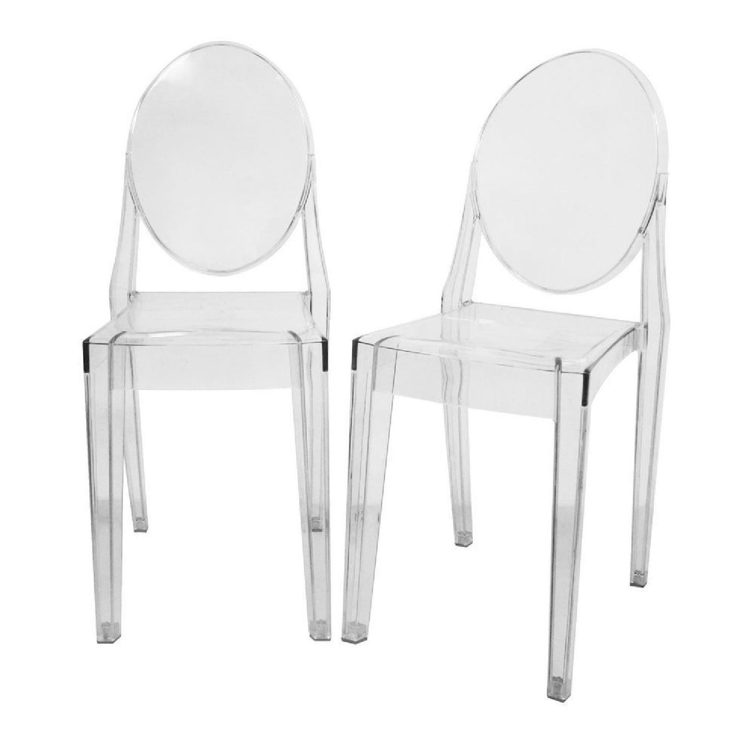 Crate & Barrel Clear Plastic Ghost Chairs AptDeco