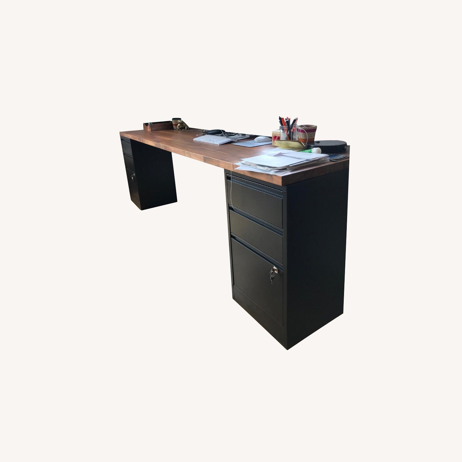 Long Wood Desk Top with 2 Filing AptDeco