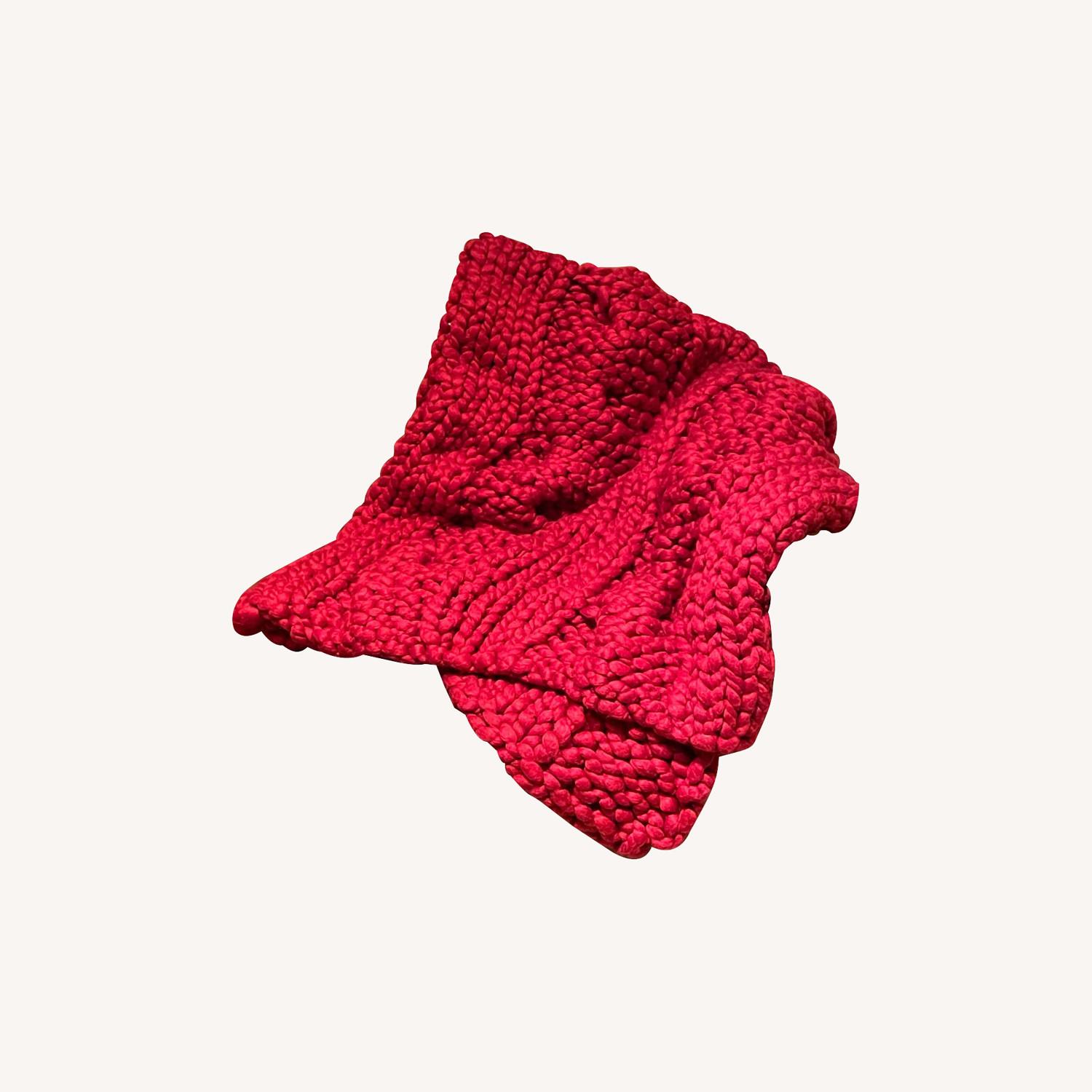 Crate & Barrel Red Chunky Cable Knit Throw - image-7