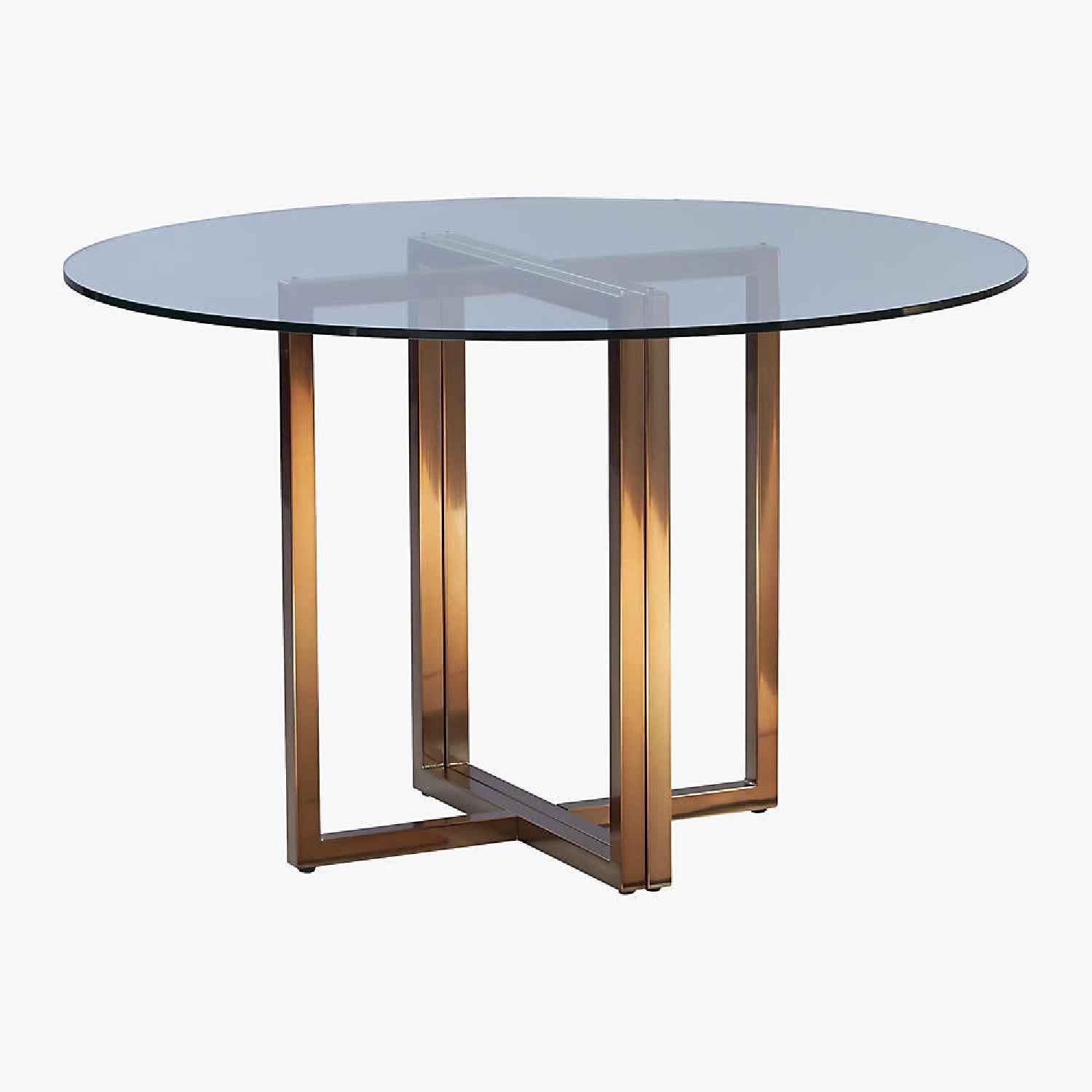 CB2 47" Round Brass and Glass Dining Table AptDeco