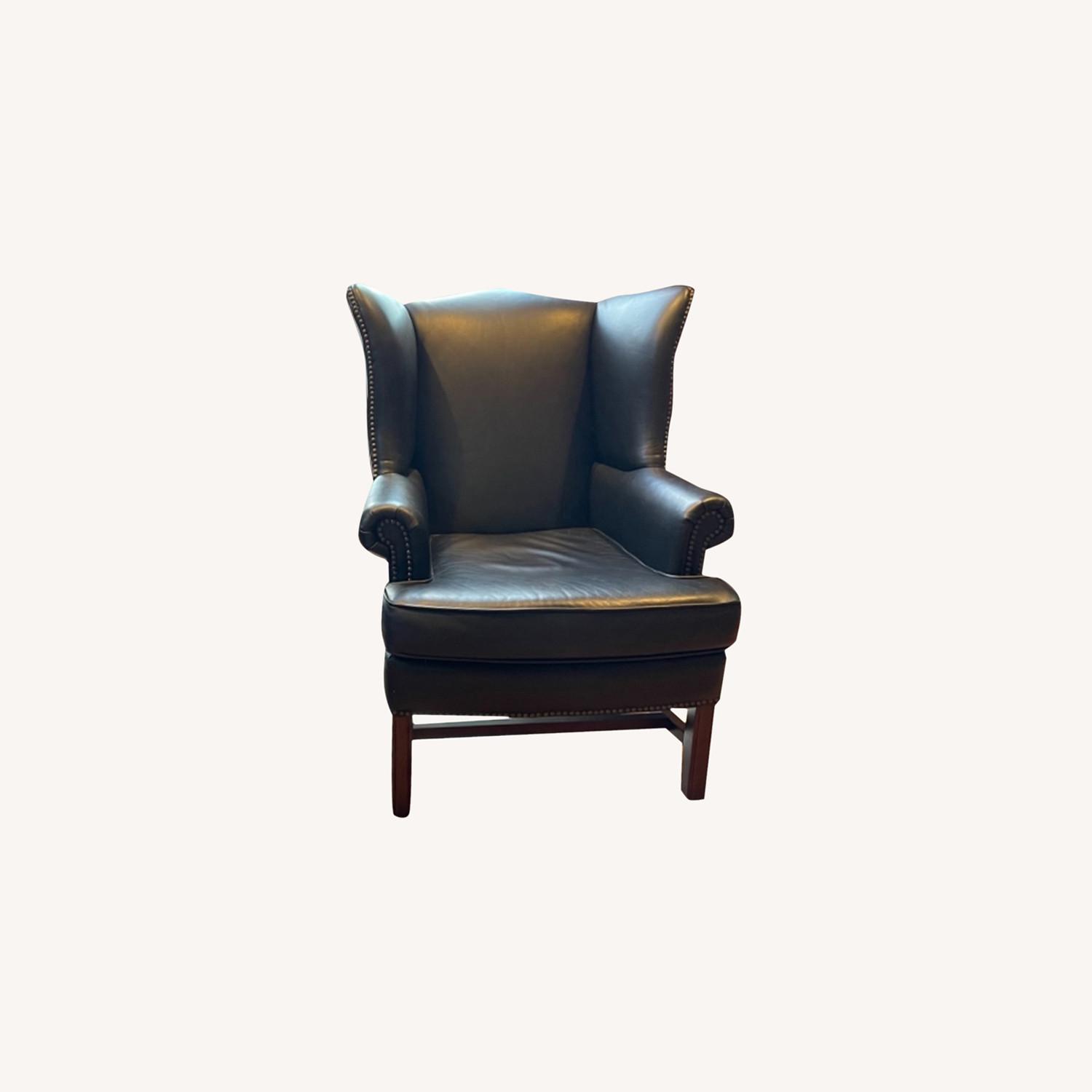 Pottery Barn Black Leather Wingback Chairs - image-0