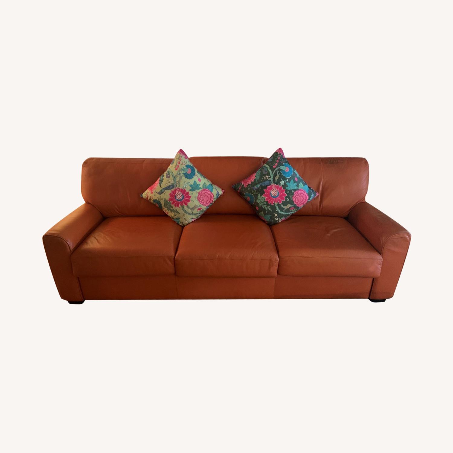 Orange Leather Sofa Bed (King) - image-0