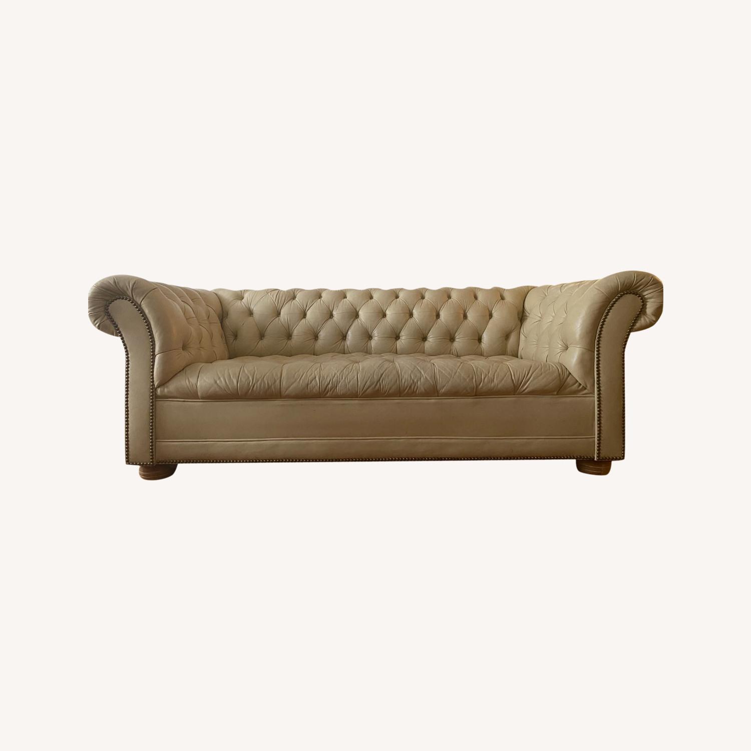 Ivory Tufted Leather Sofa AptDeco