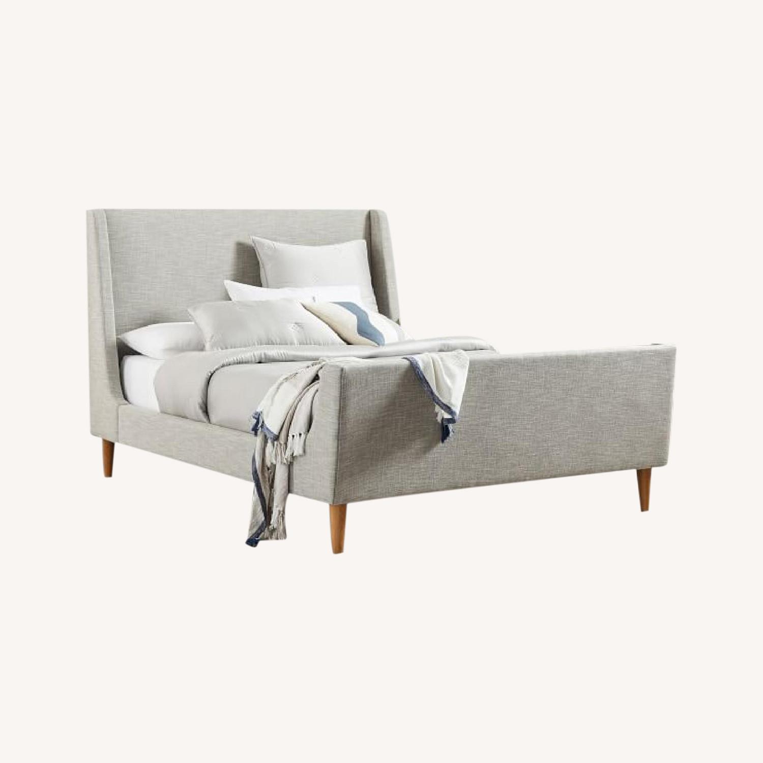 West Elm Grey Upholstered Grey King Sleigh Bed - image-0
