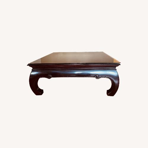 Used Mahogany Chinoiserie Glass Top Coffee Table for sale on AptDeco