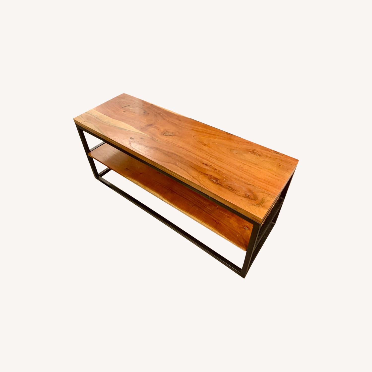 Wrought Iron + Solid Wood Coffee Table W/ Storage - image-0