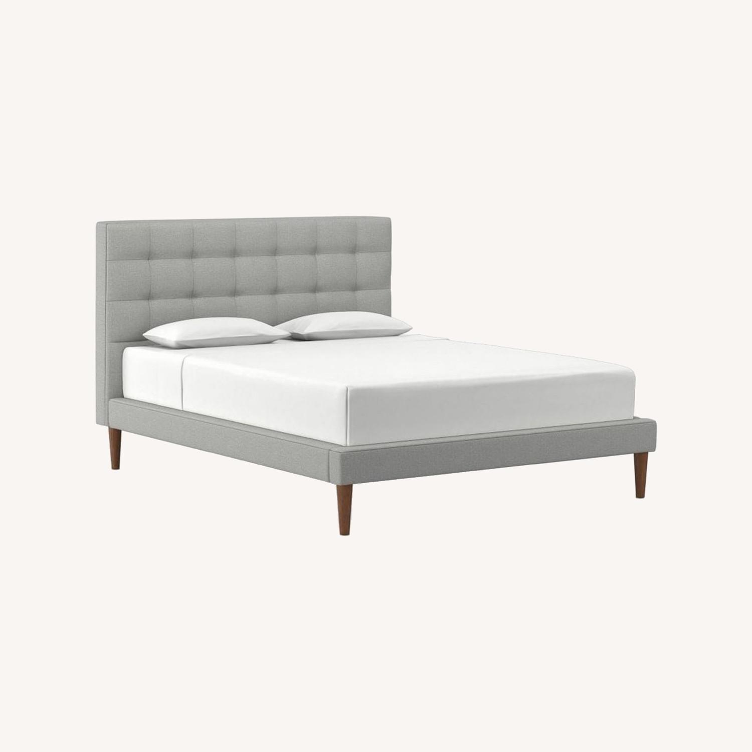 West Elm Grid-Tufted Upholstered Tapered Leg Bed - image-0