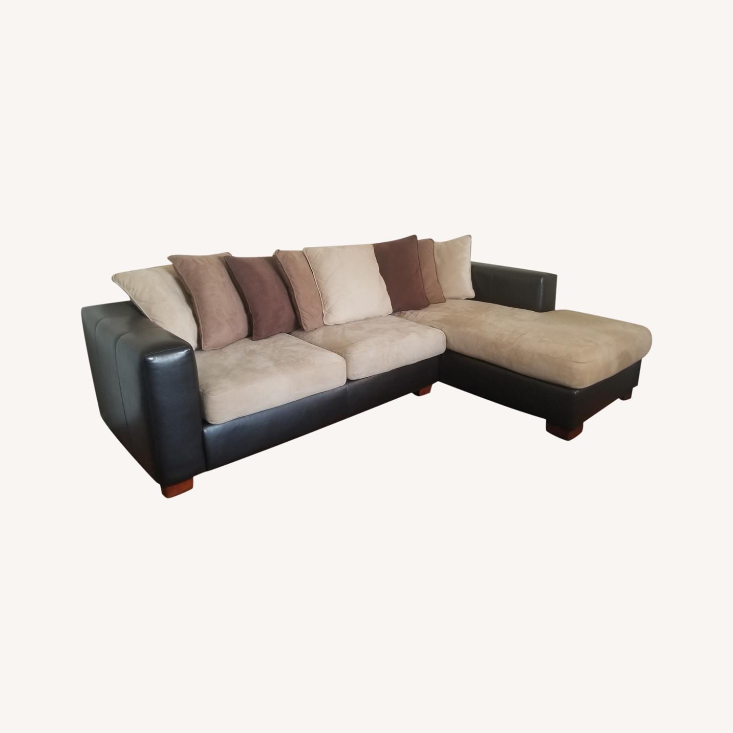 Neutral/Espresso 2pc Microfiber Sectional - image-0