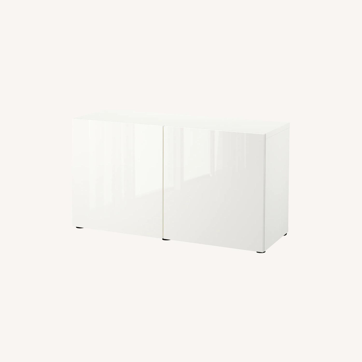 IKEA Besta TV Stand with White Glass Top AptDeco