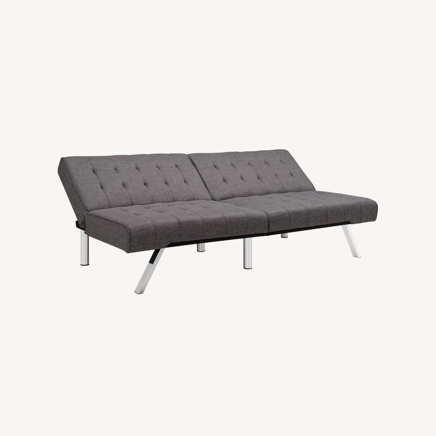 DHP Emily Futon With Chrome Legs, Grey Linen AptDeco