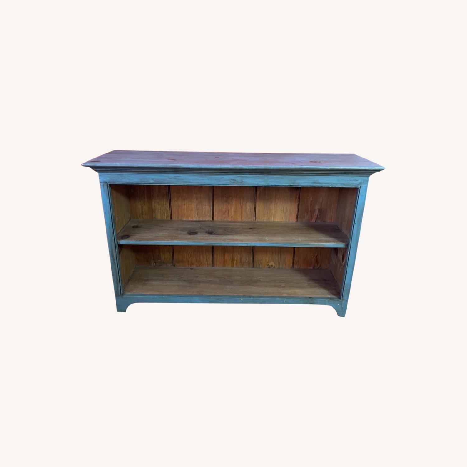Distressed long 2-shelf handmade pine bookcase - image-0