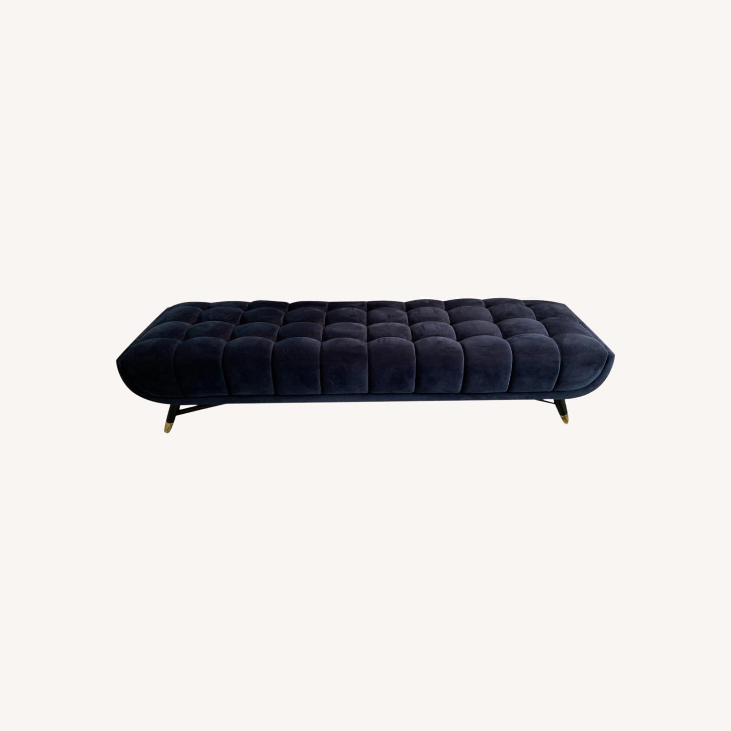 Navy Velvet Tufted Bench - image-0