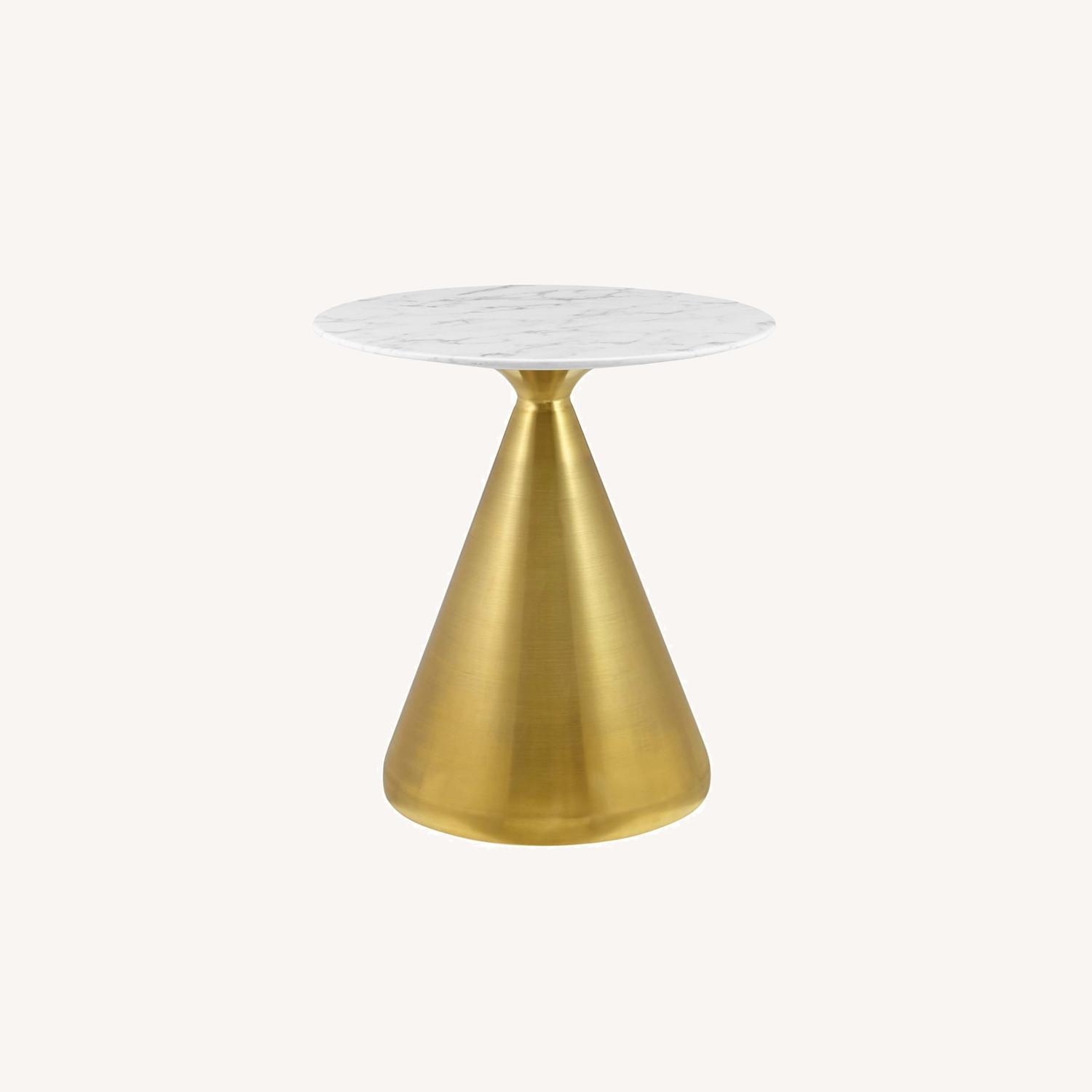 28" Dining Table In Gold Metal Pedestal Base AptDeco