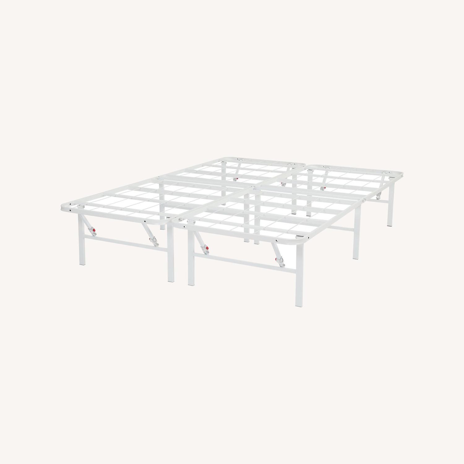 14" Foldable White Steel Bed Frame (Queen) AptDeco