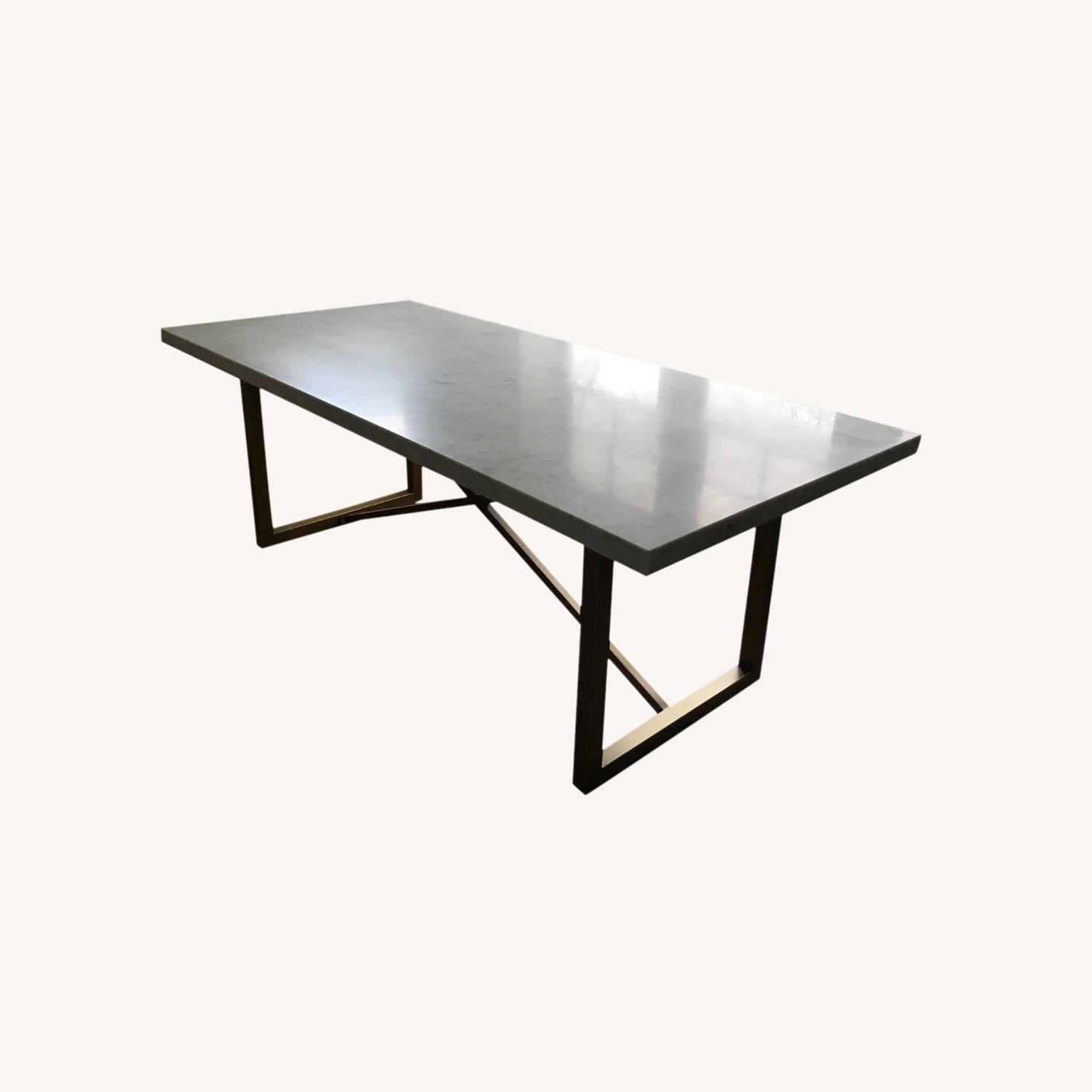 Classic White Marble Top Brushed Gold Dining Table - image-5