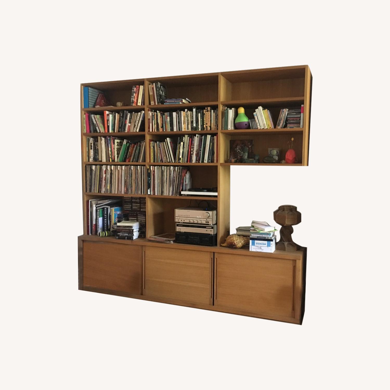 Custom Built Oak Bookshelf & Credenza AptDeco