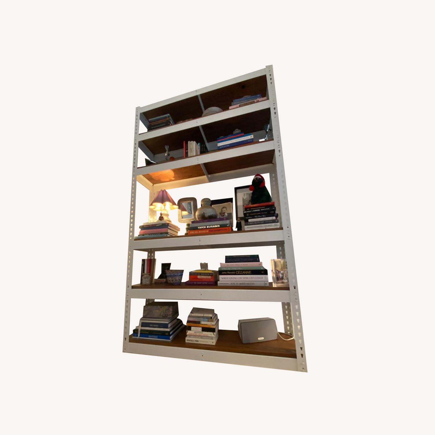 Custom Built Metal and Oak Shelving Unit - image-0