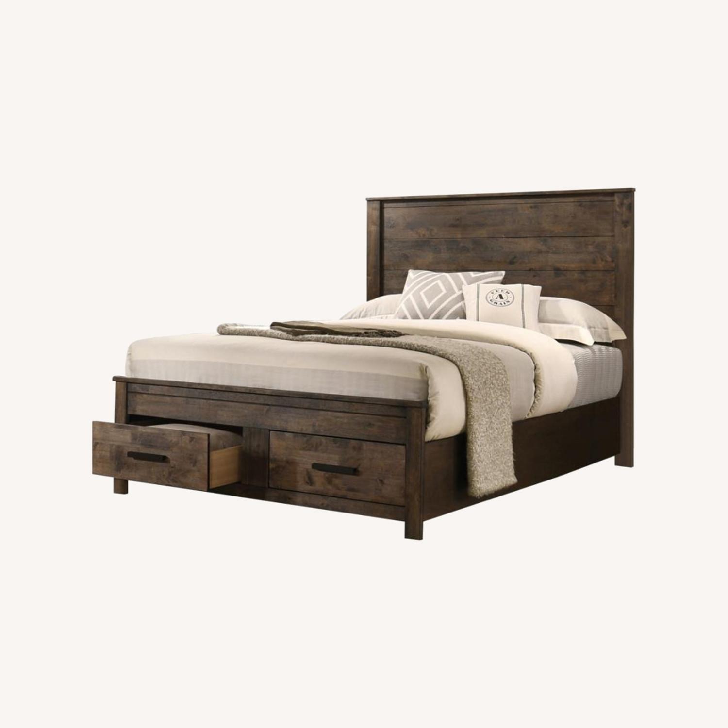 King Bed In Rustic Golden Brown Finish AptDeco