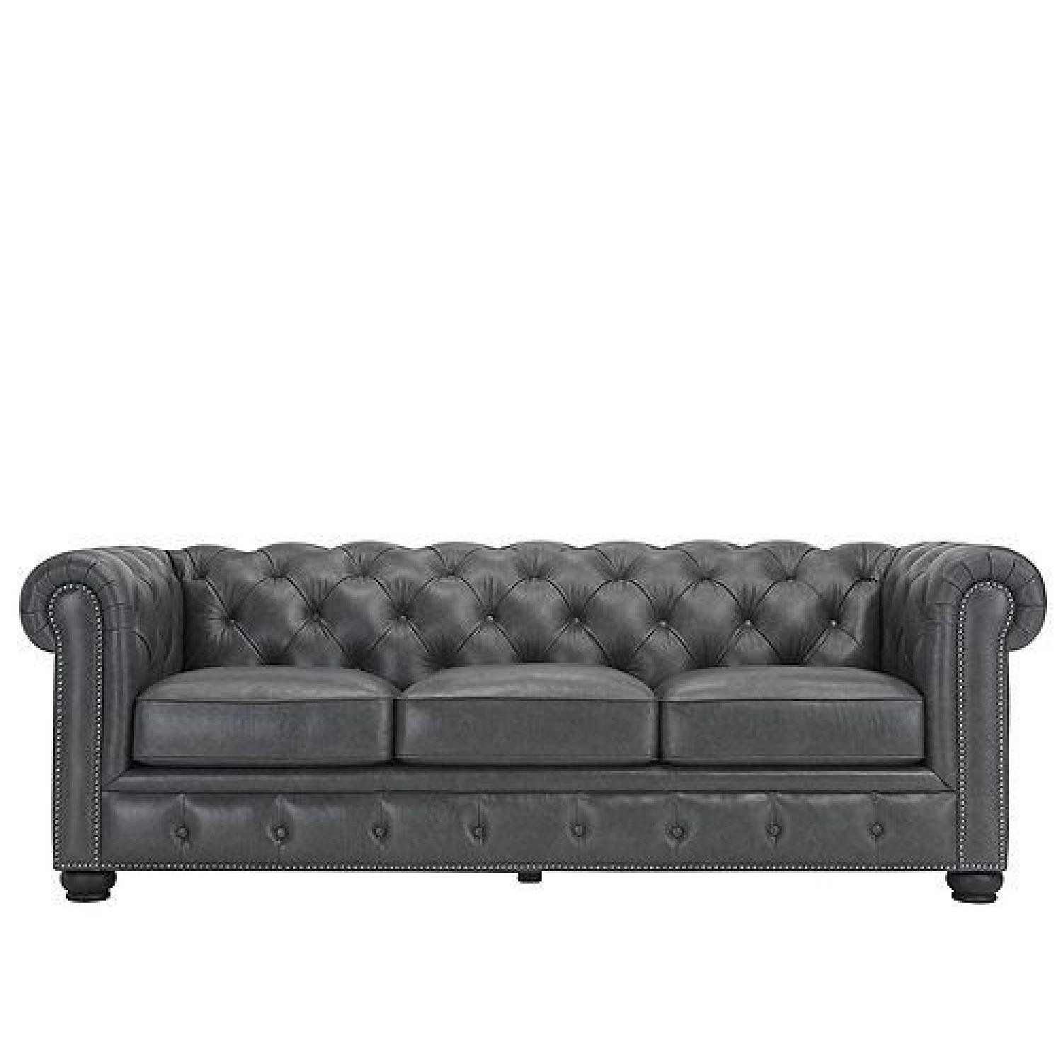 Raymour & Flanigan Leather Chesterfield Sof/couch - Grey - image-4