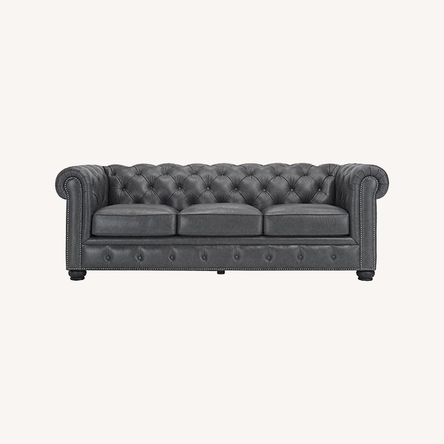 Raymour & Flanigan Leather Chesterfield Sof/couch Grey AptDeco