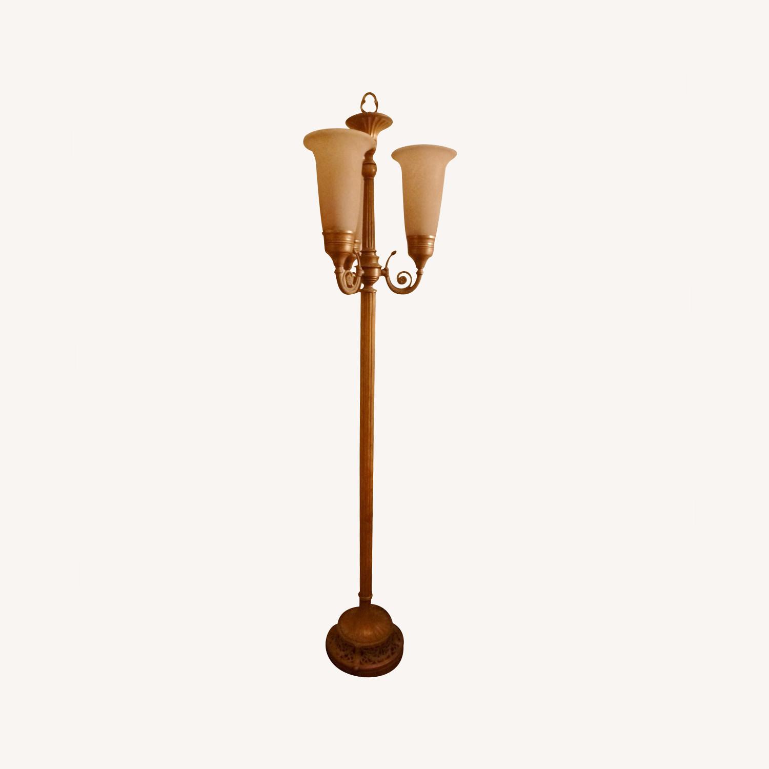 Gold tone Floor Lamp w/3 Lights and Dimmer Switch - image-0