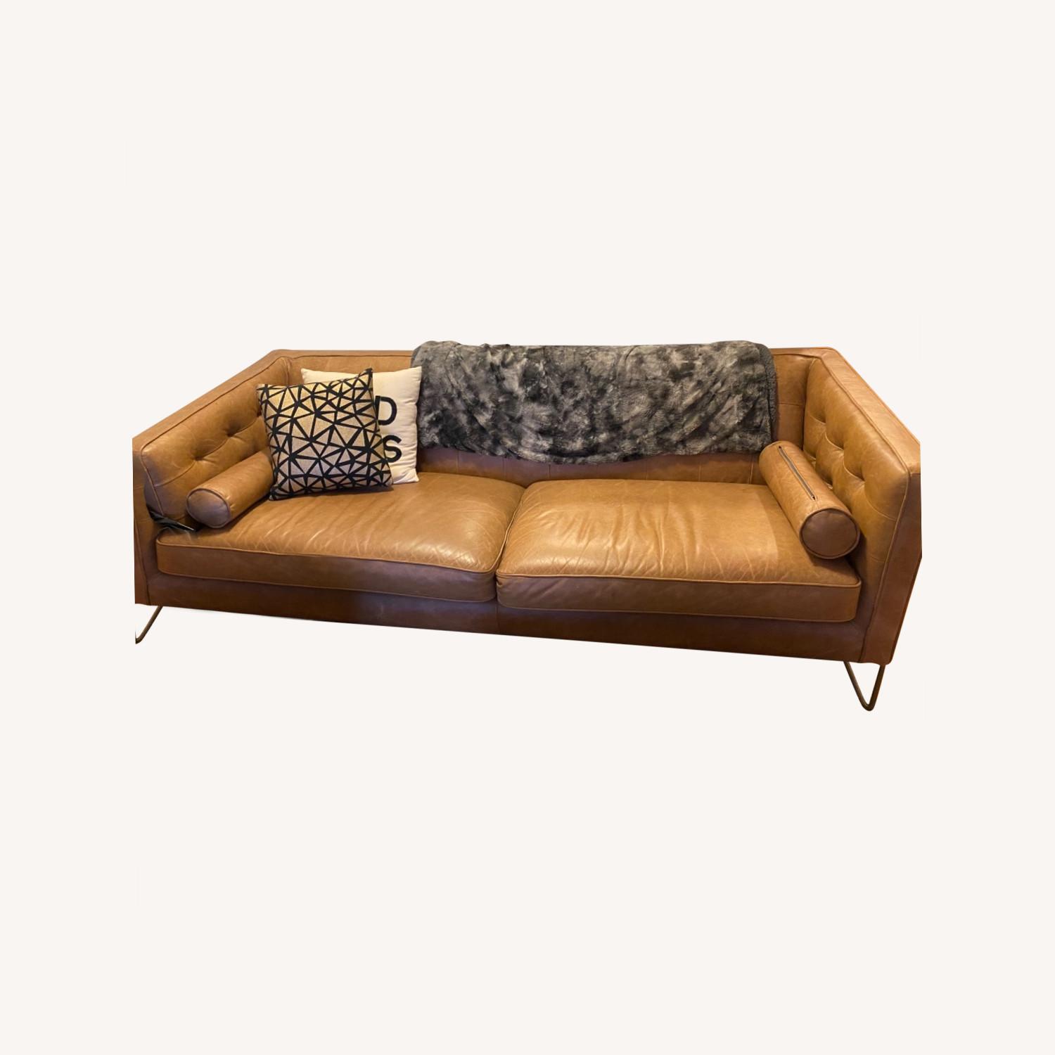 Brown Leather Contemporary Sofa AptDeco
