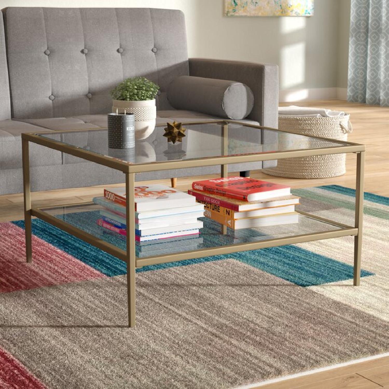 Wayfair Square Metal/Glass Top Coffee Table, Gold - image-5