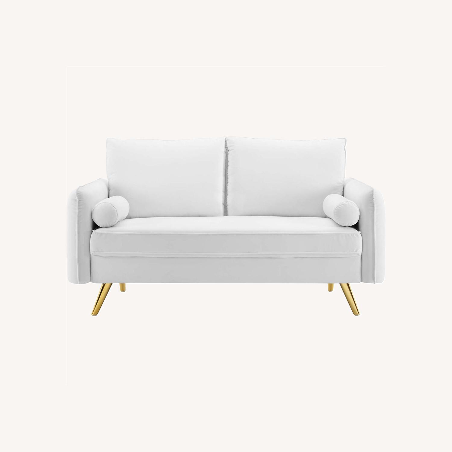 Modern Loveseat In White Velvet Fabric Upholstery AptDeco