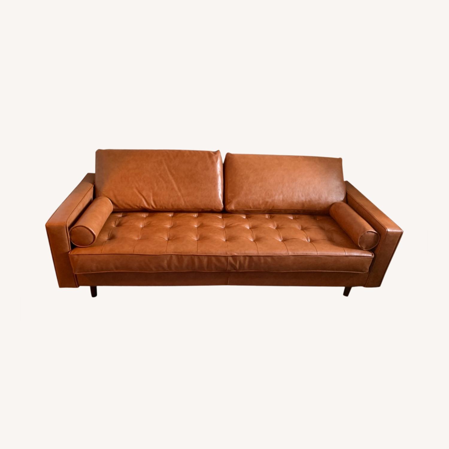 Wayfair Genuine Leather Square Arm Sofa in Caramel - image-0