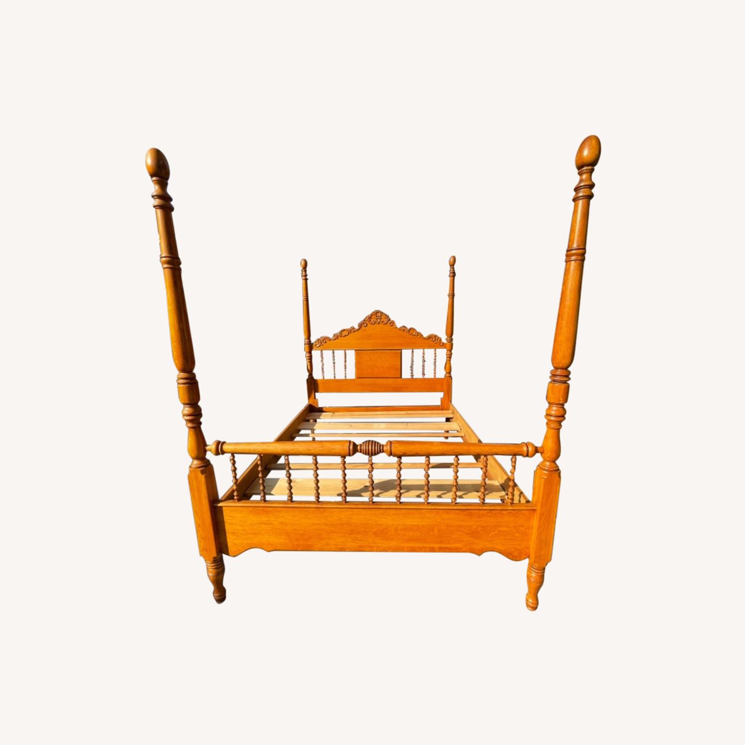 Pulaski Furniture Golden Oak Carved Poster Bed - image-0