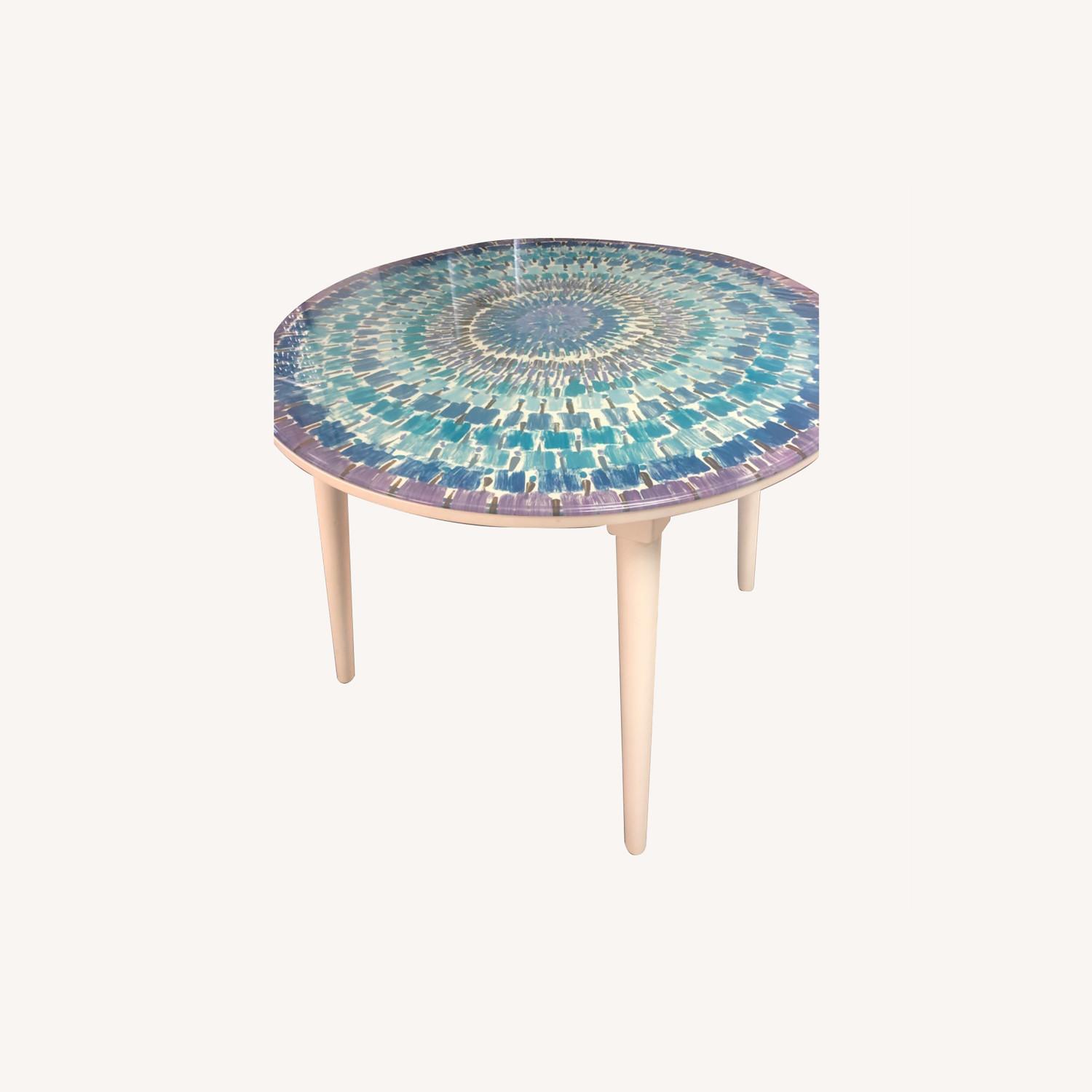 36 rd White Wood Round Table w Custom Glass Top - image-0