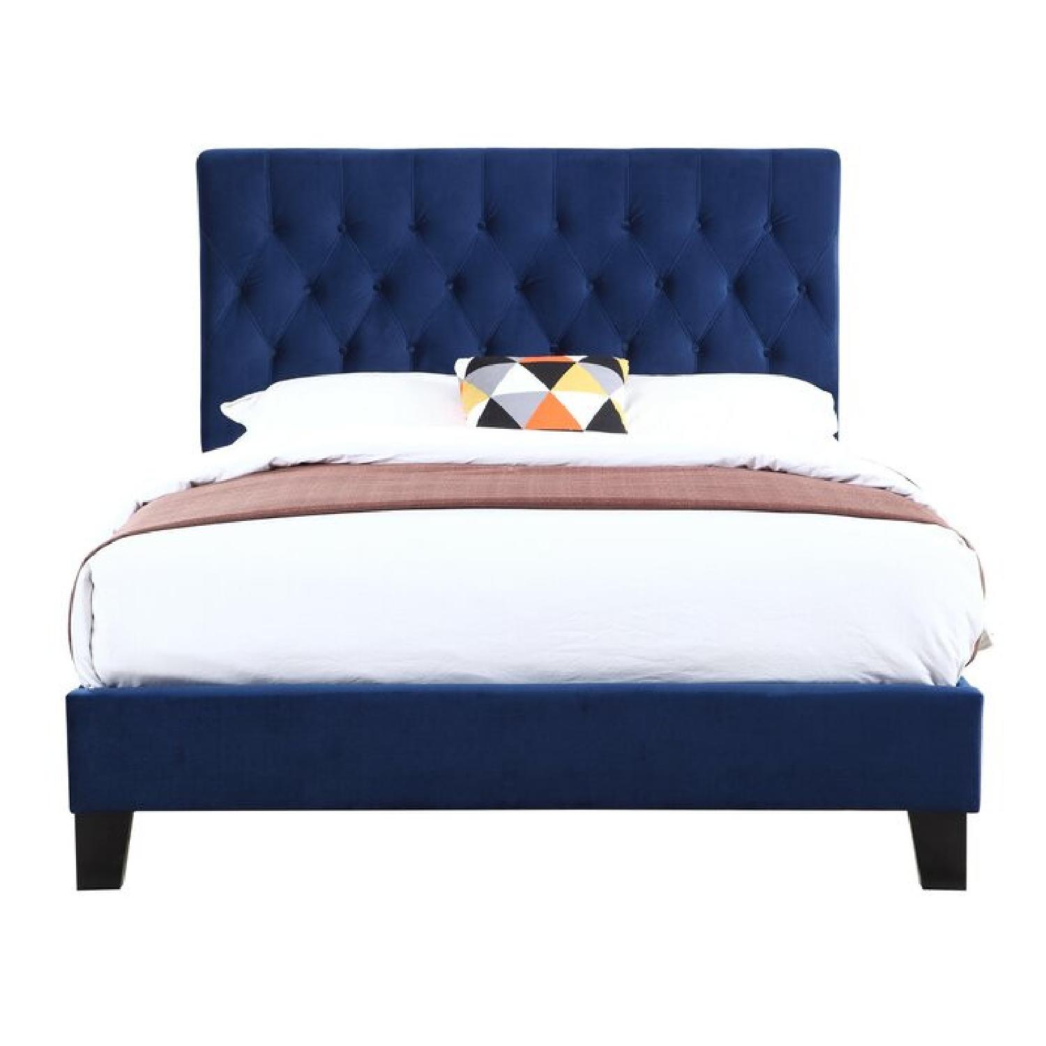 Wayfair Velvet Dark Blue Queen Size Bed Frame - image-4