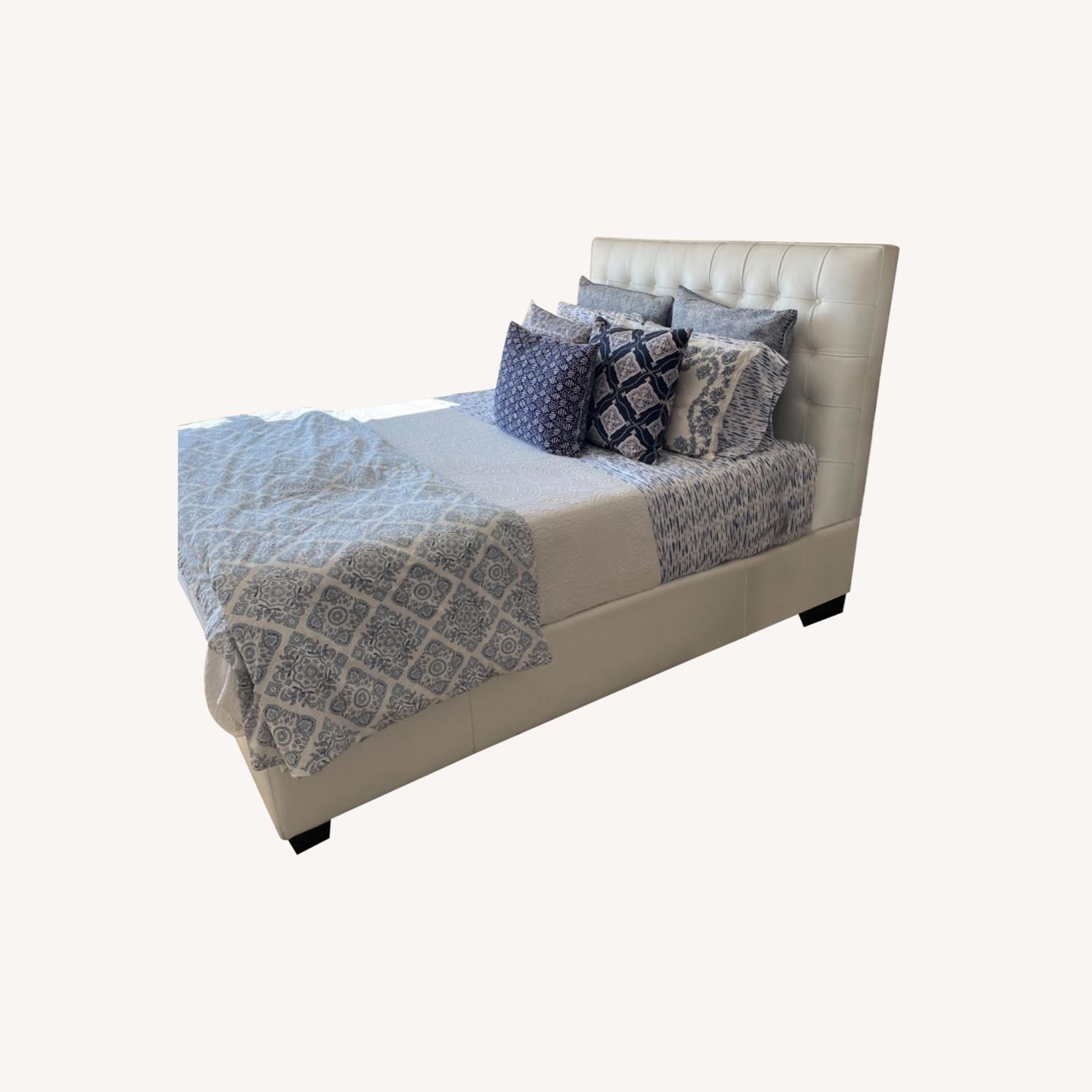 William Sonoma White Leather Queen Bed Frame AptDeco